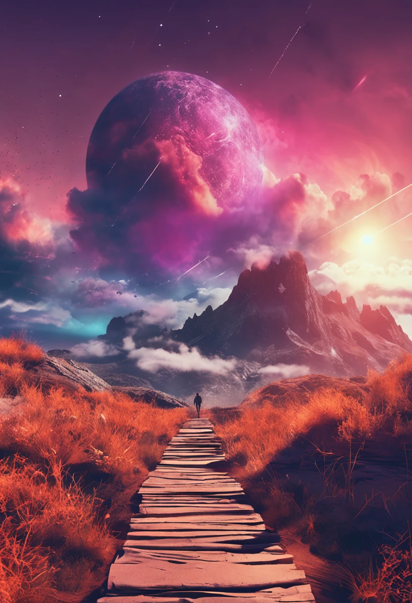 meteors，quadratic element，Clouds，brightly，warmth，light and dark interlaced，Warm light