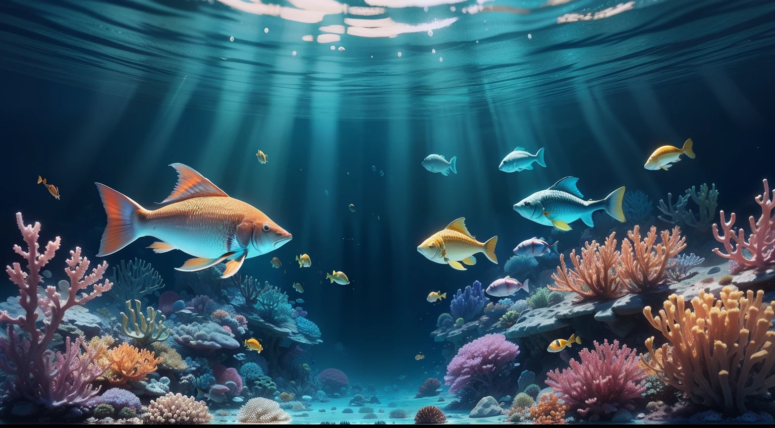 high qulity,tmasterpiece,under the water,ocean floor,the reef,The fish。