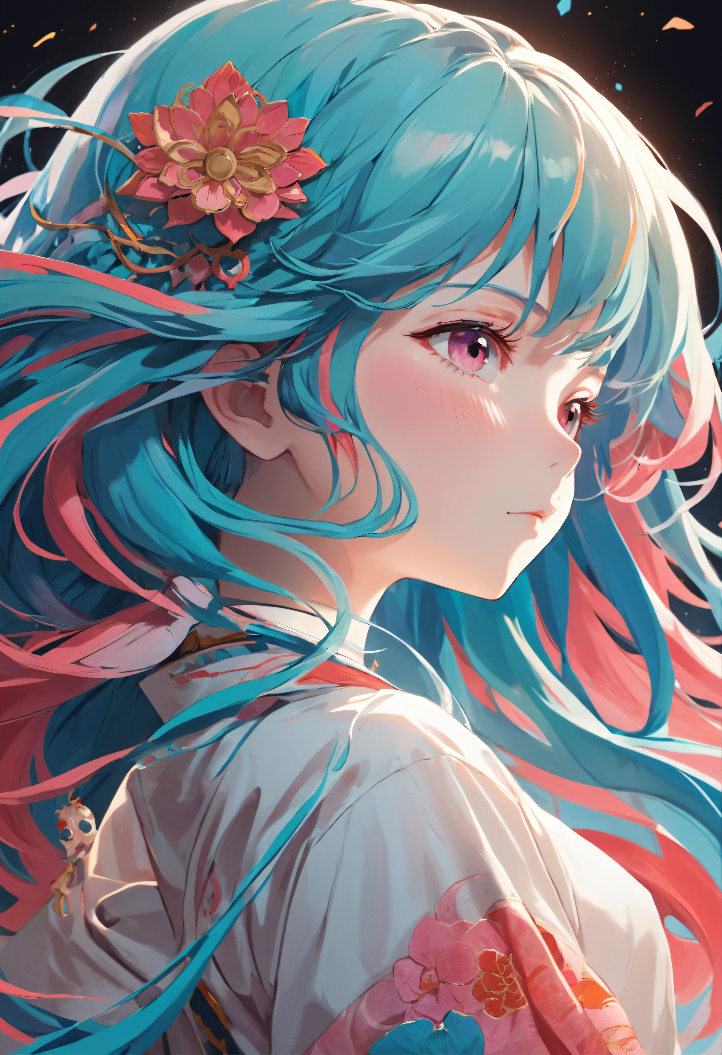 (White background:1.4), (Girl head silhouette, Eyes closed, Long colorful hair, Oriental elements), (Chinese illustration:1.3, paper art:1.3, Quilted paper art:1.2), (Rational design, Clear lines, High sharpness, Best quality, The is very detailed, Cinematic lighting effects for masterpieces, 4K),( Angry expressions),Most detailed,Sister