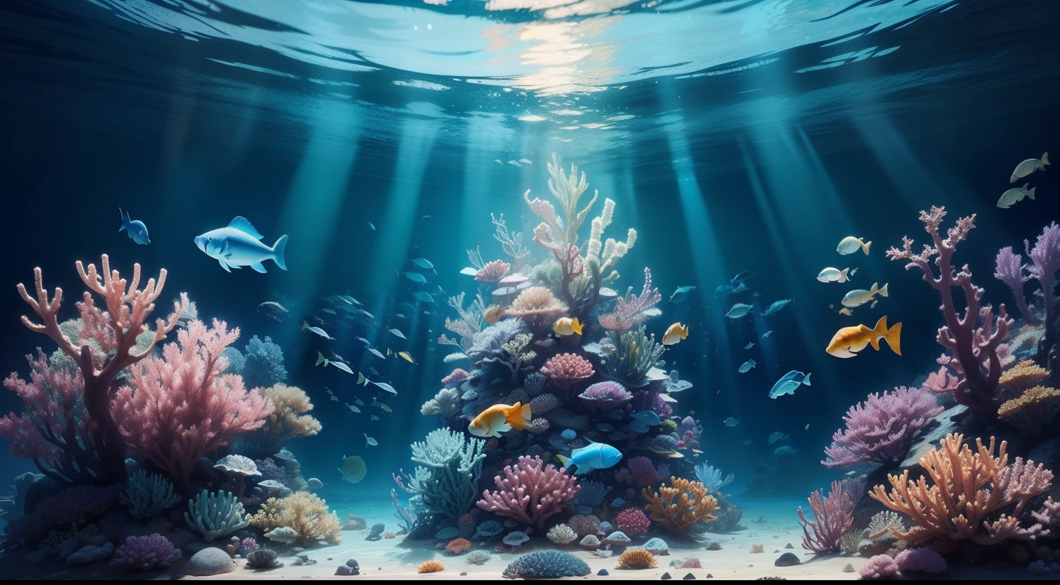 high qulity，tmasterpiece，under the water，ocean floor，the reef，The fish。