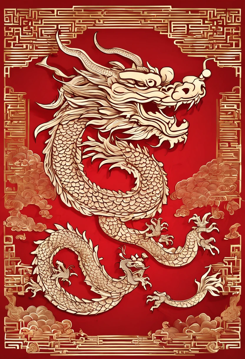 chinesedragon,zodiac,Golden Dragon,fundo vermelho,Traditional Chinese culture,Chengbao red background