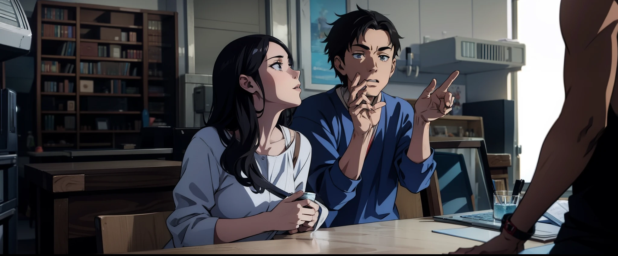 Anime scene, couple at the center of the frame