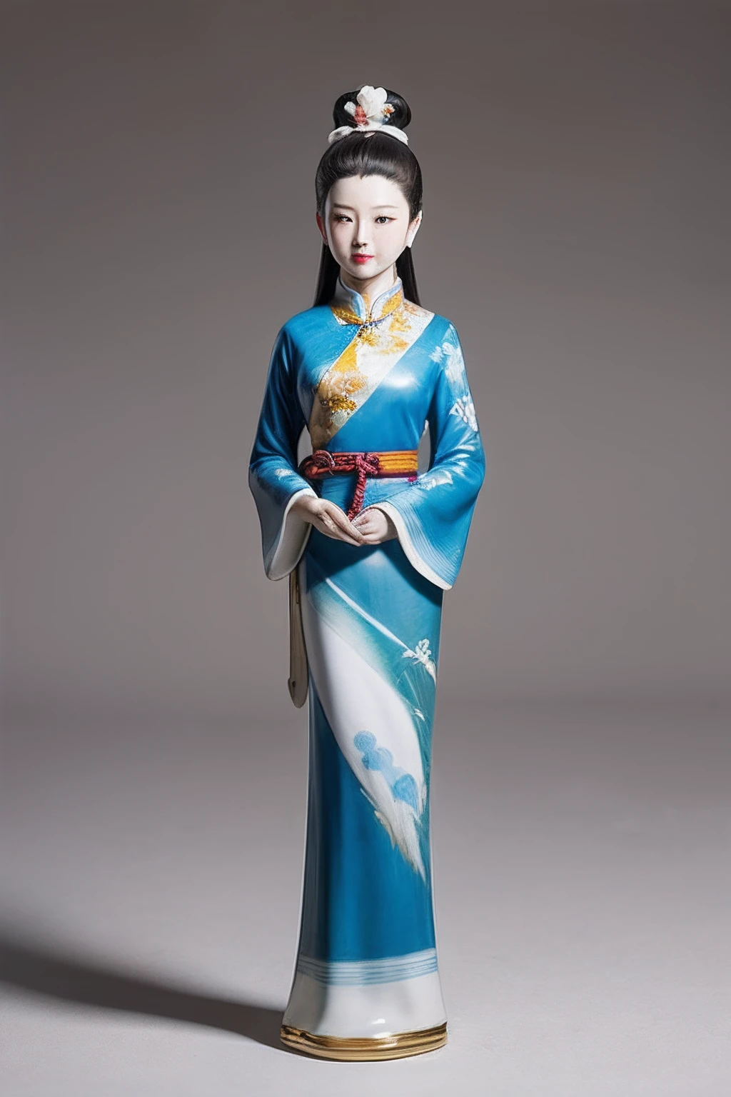 China-style,Oil paints,(Blue and white porcelain style:1.4),(hanfugirl:1.5),ancient china art style
