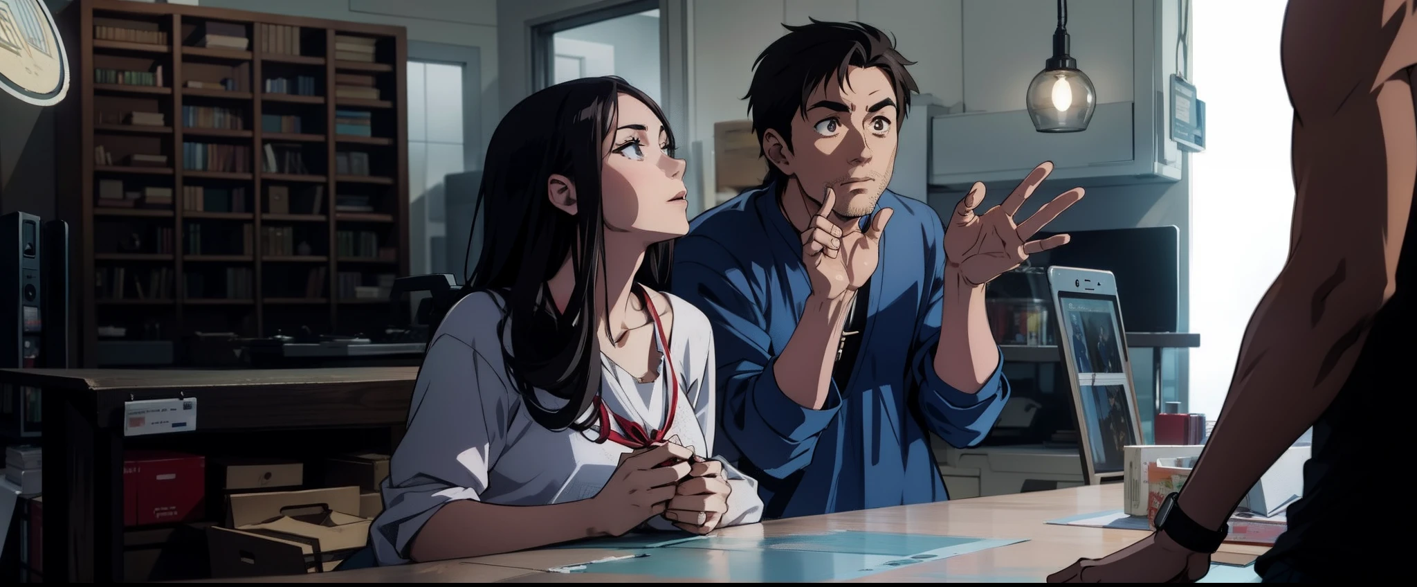 Anime scene, couple at the center of the frame