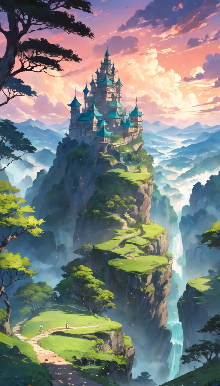 In front is a huge castle,the wallpaper, Step into the world of natural art, The terraces paint a fascinating and beautiful portrait. Each level, Carefully carved into the land, Turn into a vibrant green canvas, Reflected in the warm embrace of the sun. during dawn,The mist is intertwined, These undulating landscapes seem to whisper stories of generations connected to the land, Evoke a sense of tranquil wonder that only masterpieces of nature can provide.