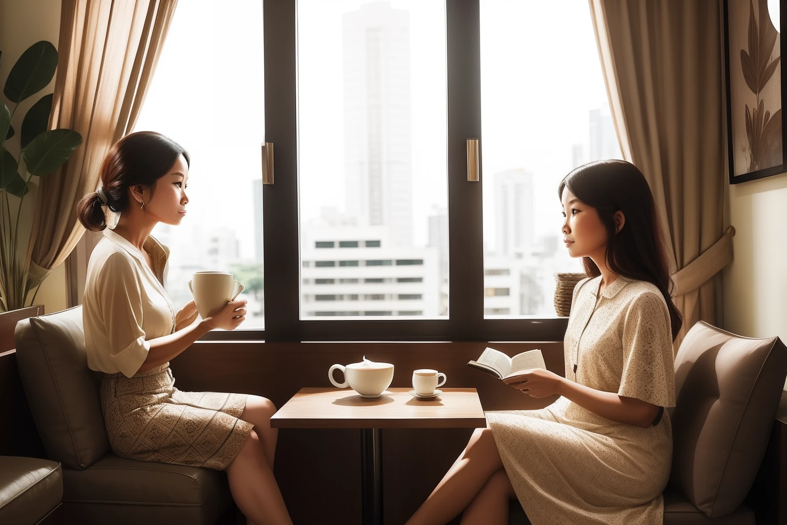 Year: 2020
Country: Philippines
Description: In the stylish interior of a chic coffee shop in Makati, an adult woman enjoys a moment of solitude. She sits by the window, sipping her latte while reading a well-worn novel, bathed in the soft afternoon light that streams through patterned curtains.