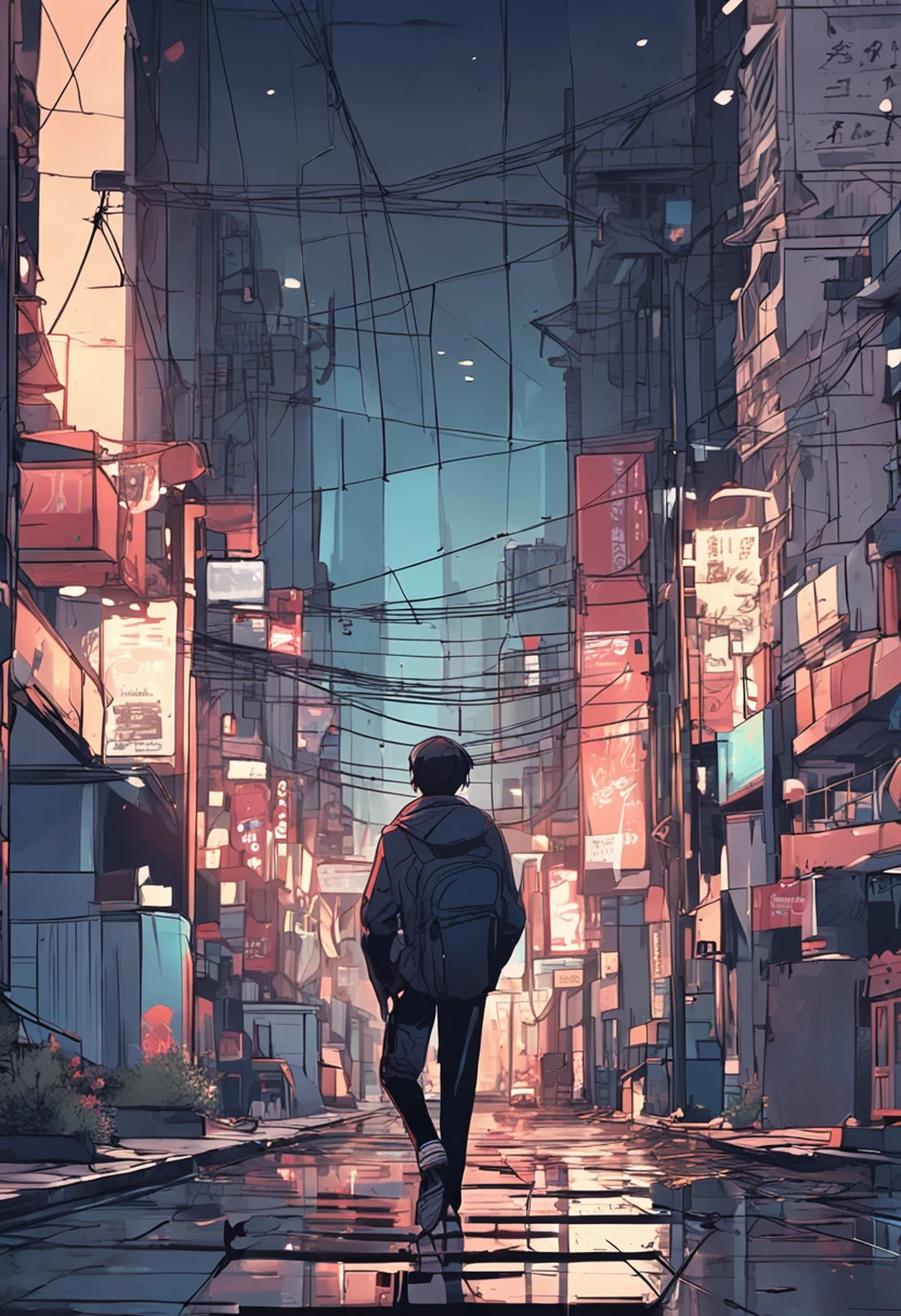top-quality、perfect anime illustration、Extreme close-up portrait of handsome man walking in the city