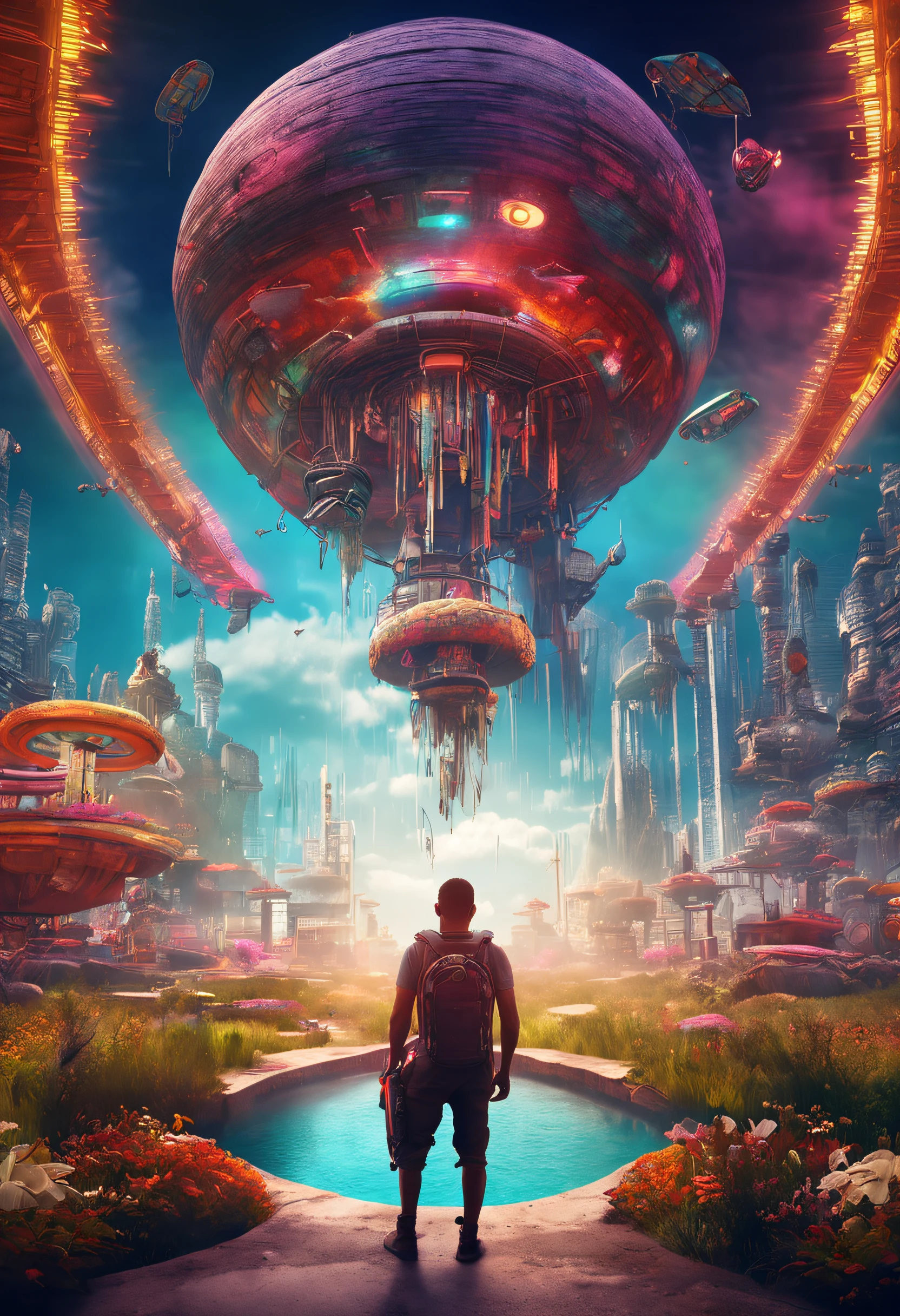 A fusion of rural fantasy with modern technology, Highly detailed, art  stations, Colorful, interesting background
