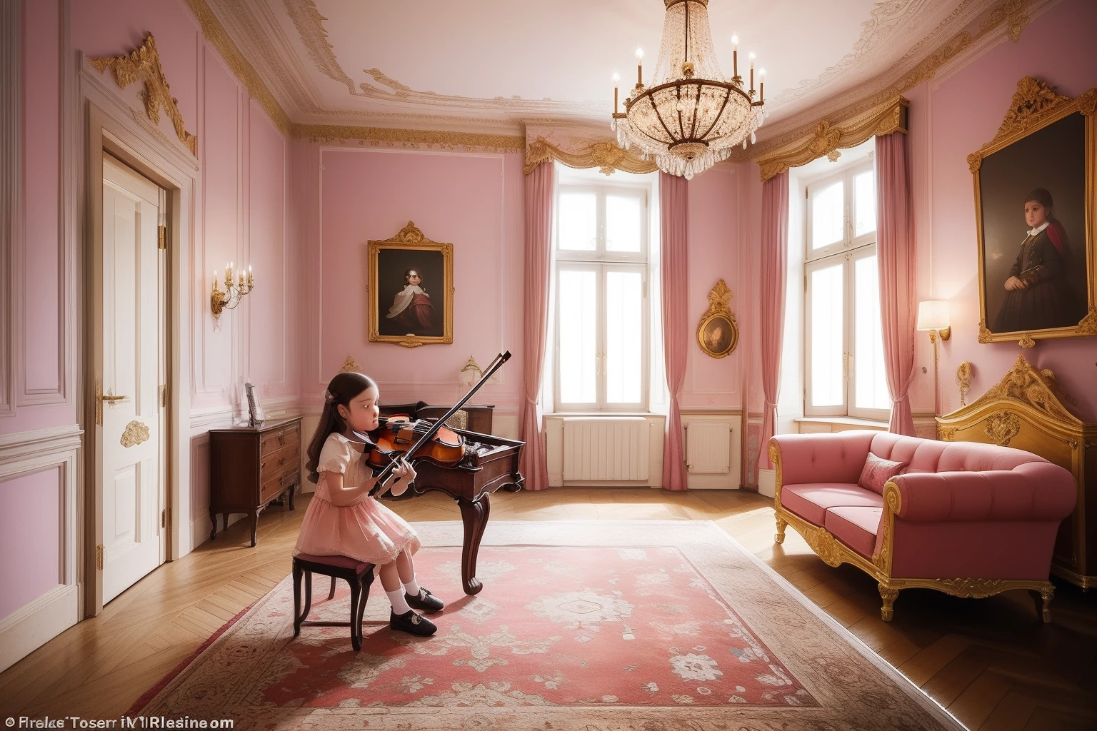 Year: 2017
Country: Poland
Description: Inside a beautifully restored 19th-century townhouse in Krakow, a ten girl practices her violin in a sunlit room. The warm glow from the ornate chandelier complements the pastel colors of the walls, as her parents listen attentively nearby.