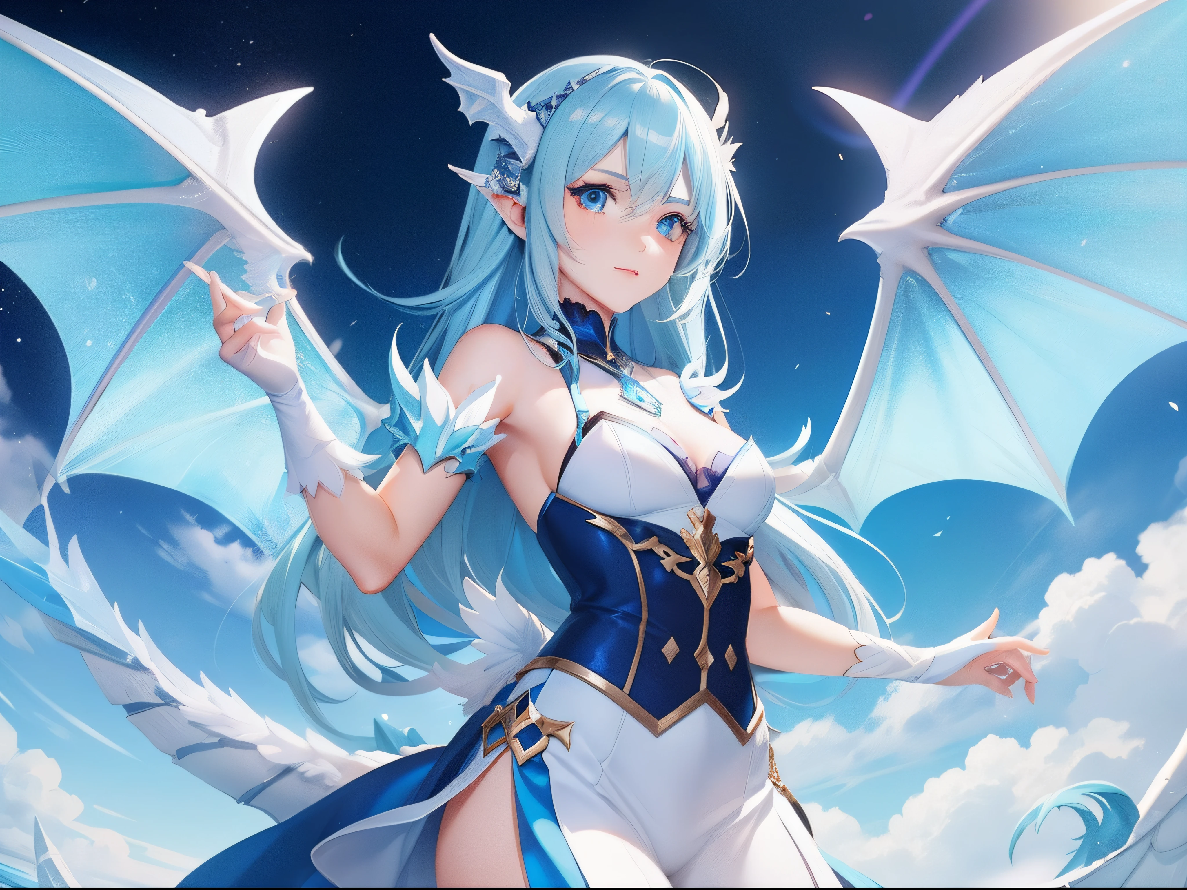 Girl with ice dragon tail and ice dragon wings