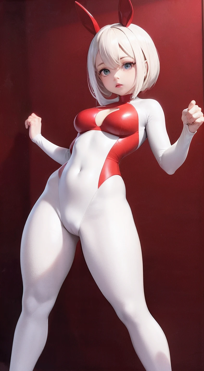 4K quality,Kizi,White color hair,red pupils,tightsuit,Broken clothing,nabel,fatness,Voluptious body,Full body like,Stand pose,perfect slim figure