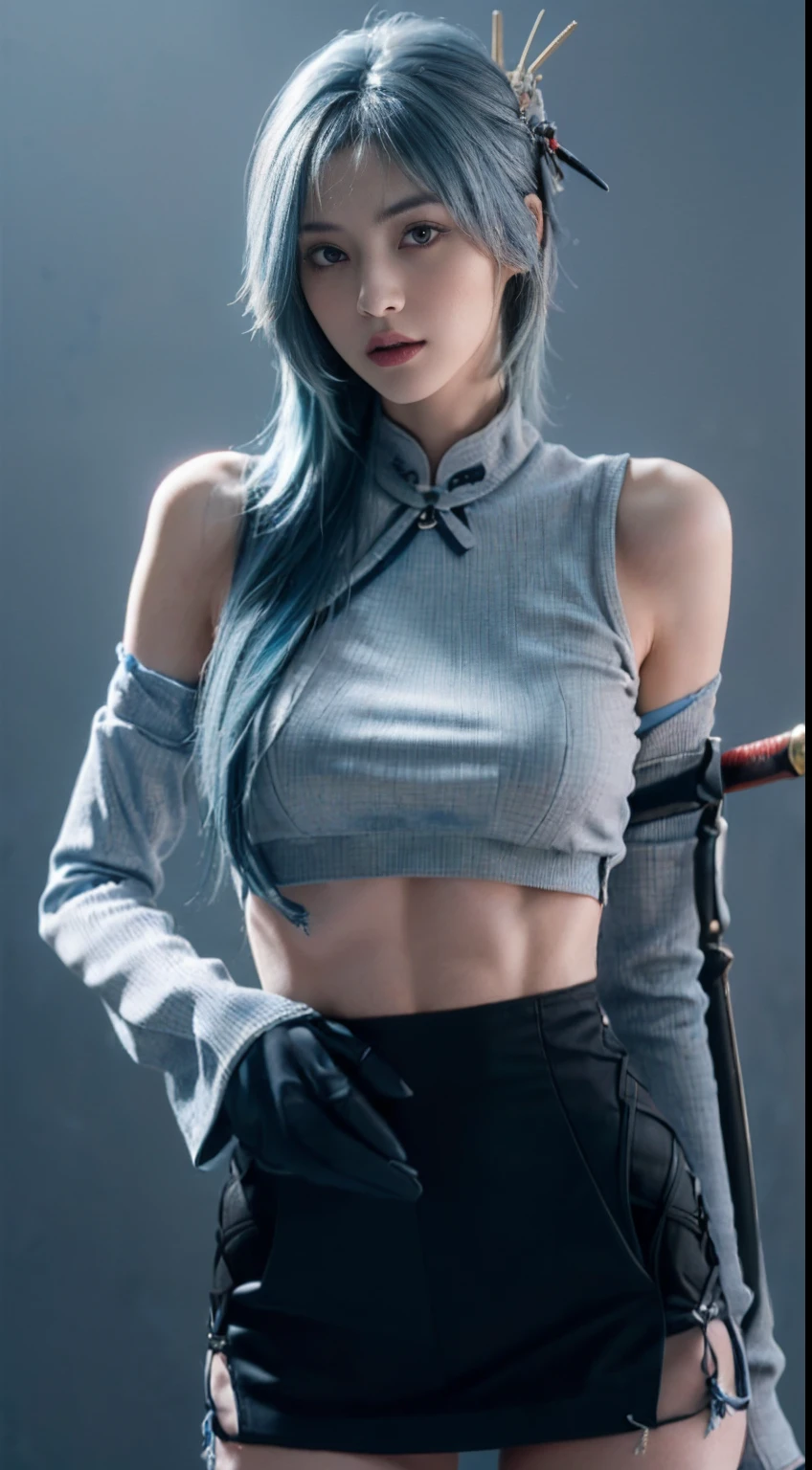 8K, Top Quality, Intricate Details, Ultra Detail, Ultra High Resolution, Masterpiece, close up shot, (full body: 1.1), (()), Slender, Smile, (Makeup: 0.4), ), (Fluffy Eyes: 1.21), (((( straight punch, boxing , punching )))), 1girl, solo, 1 girl, ((blue hair, long hair, bangs,, , blue eyes,)), close up shot, , ((tall)), (((fit body))), (((slim face))), sharp face, ((naked)) (detailed face), sharp face, small lips, (( straight punch, boxing , punching)),
((, )), , ((,)), detailed face, detailed breast, , ((large breast, huge breast)), detail ass, Narrow Waist, Skinny, slim tall , 195 cm tall, Muscular, Navel, Exposed Abdomen, Pointed Chest,, Beautiful girl with accentuated slender abs: 1.4, Six Pack Abs: 1.4, Bust Botox, Big, Perfect Body, detail leg, (( dark background)), black background,