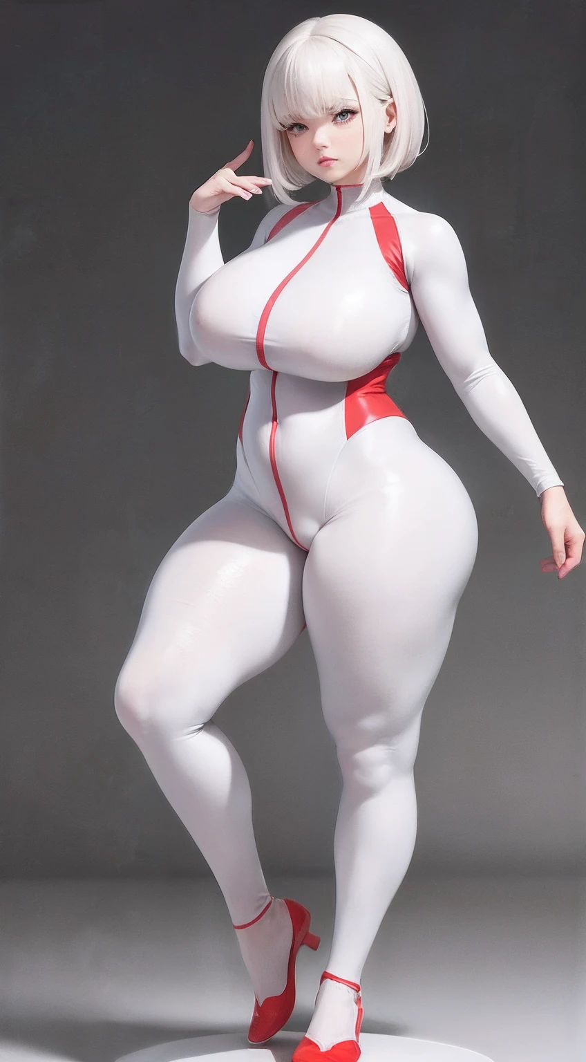 4K quality,Kizi,White color hair,red pupils,tightsuit,Broken clothing,nabel,fatness,Voluptious body,Full body like,Stand pose,perfect slim figure