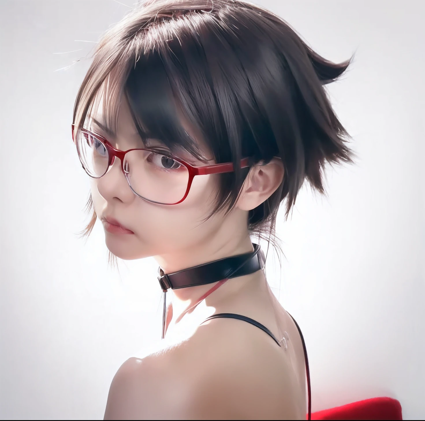 RAW  photo, 1 Girl with glasses and a collar around her neck, sarada uciha, realistic, ultra realistic, ultra detail, 8k , realistic ultra detail.