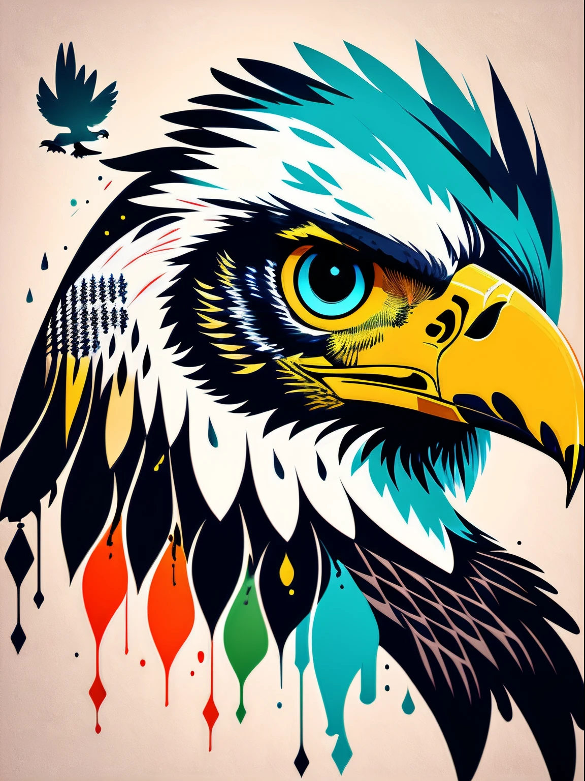 Close-up of a bird of prey splattered with paint, Vector art by Pal Balkay, trending on pixabay, shock art, eagle head, with the beak of an eagle, an eagle, with an eagle emblem, head of an eagle, highly detailed Vector art, Falby, second eagle head, Proud look