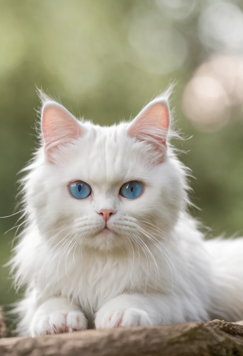 Doll cats have fluffy fur, Real and cute catch carp on the banks of a river in the countryside, Blue eyes, White hair