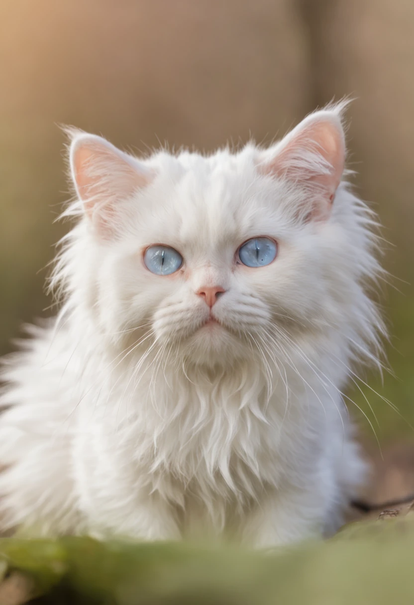 Doll cats have fluffy fur, Real and cute catch carp on the banks of a river in the countryside, Blue eyes, White hair