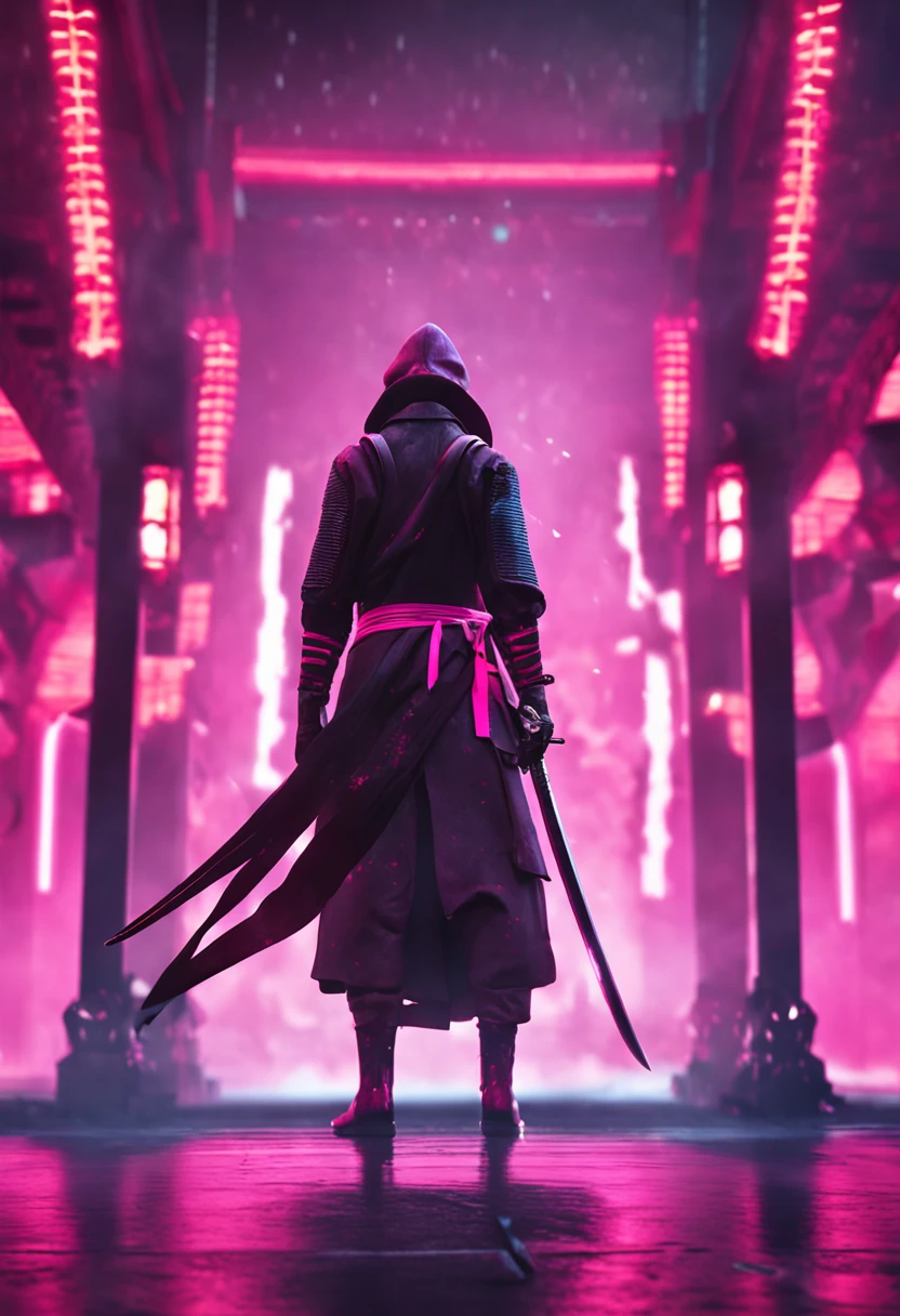 katana with a black aura and two sides color pink