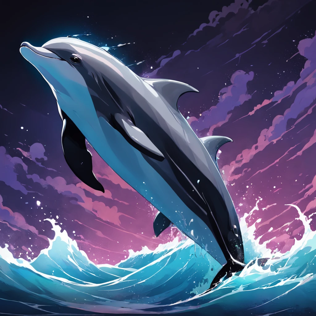 /Imagine Prompt: Illustration of dolphin isolated on black background, Bold outline style, jagged, Trashcore, Light Shading - V 5.2