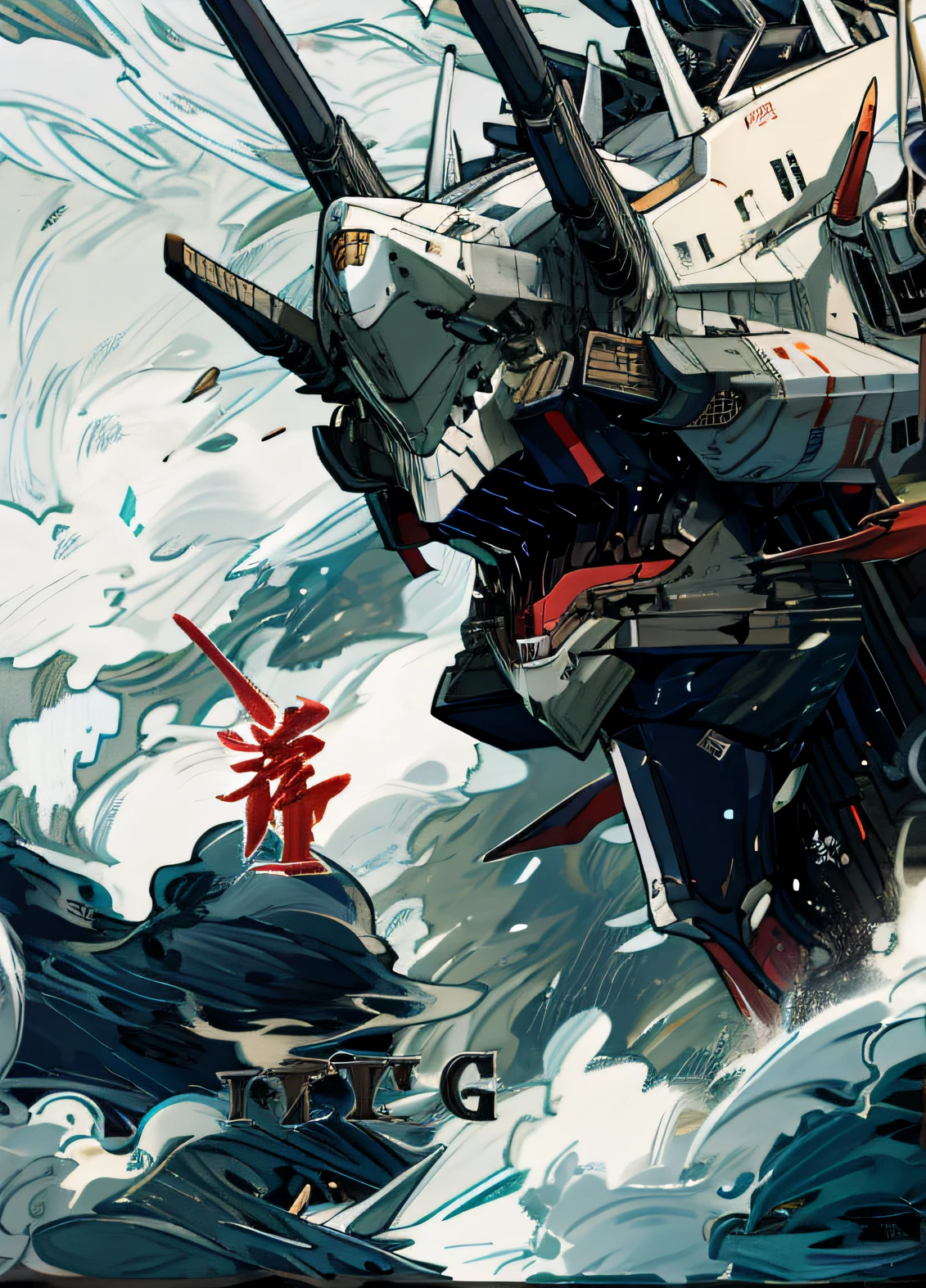 The mecha dragon battleship stands in the sea