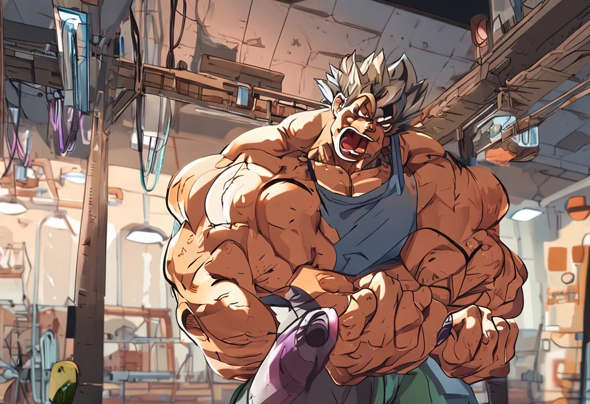 tmasterpiece,best qualtiy,1man,Dragon Ball,son goku,gym room,Bench press,Hold dumbbells in your hand,musculature,Bare upper body,Full body photo,dim murky lights,(neonlight:0.7)