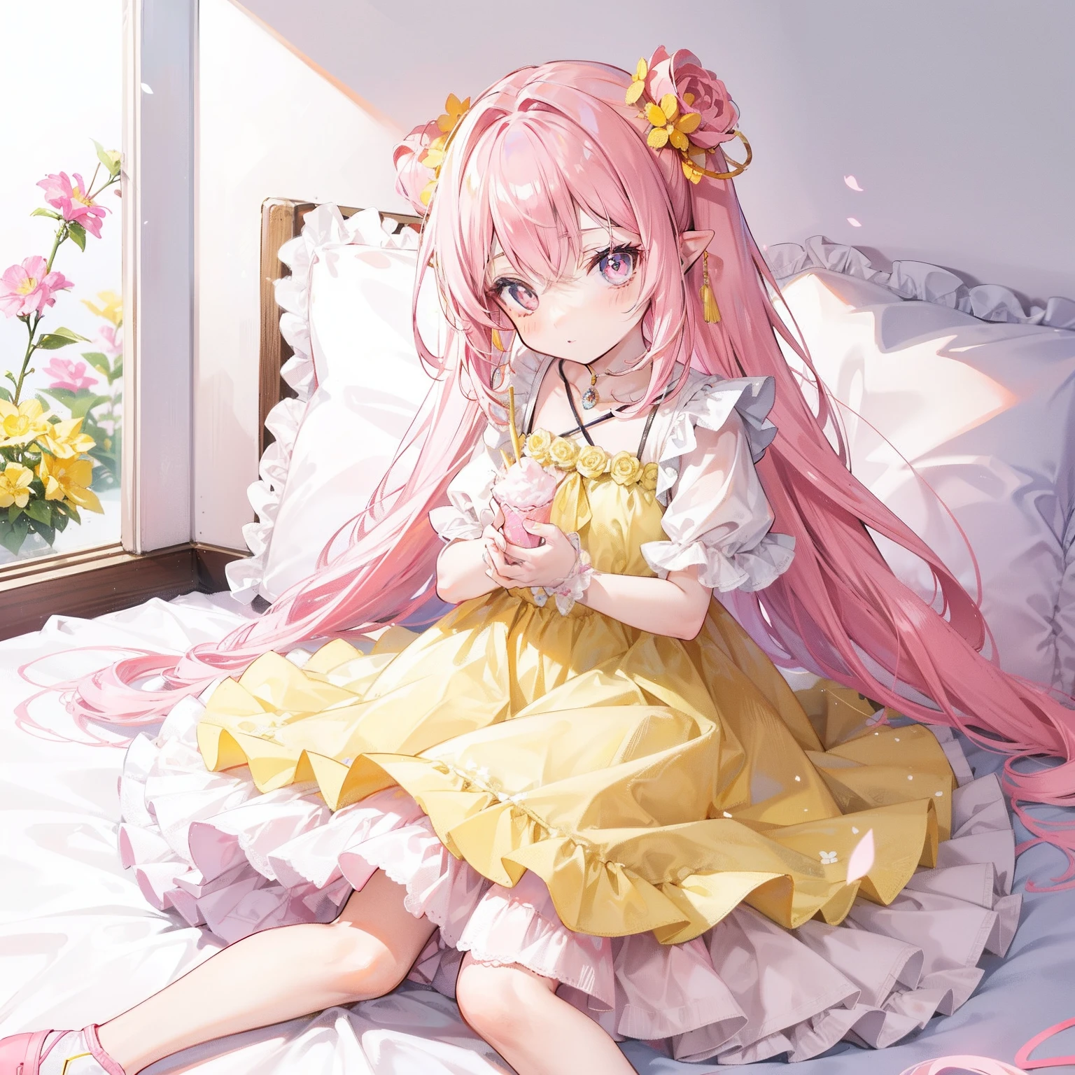 ((masterpiece))((Highest quality))Rabbit Ears、girl、smile、blush、Flat Chest、Are thin、Pink Hair、blush、Are standing、Whole body image、Even your toes are visible、Eye level on face、front、No background、Rabbit Pose、真frontのアングル、Pigtails、uniform