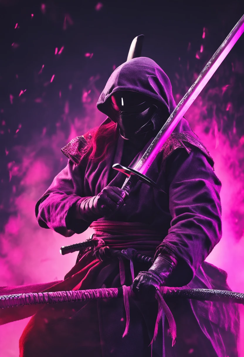 katana with a black aura and two sides color pink