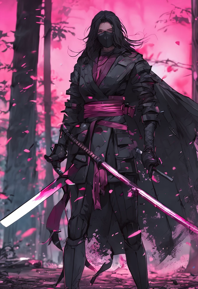 katana with a black aura and two sides color pink