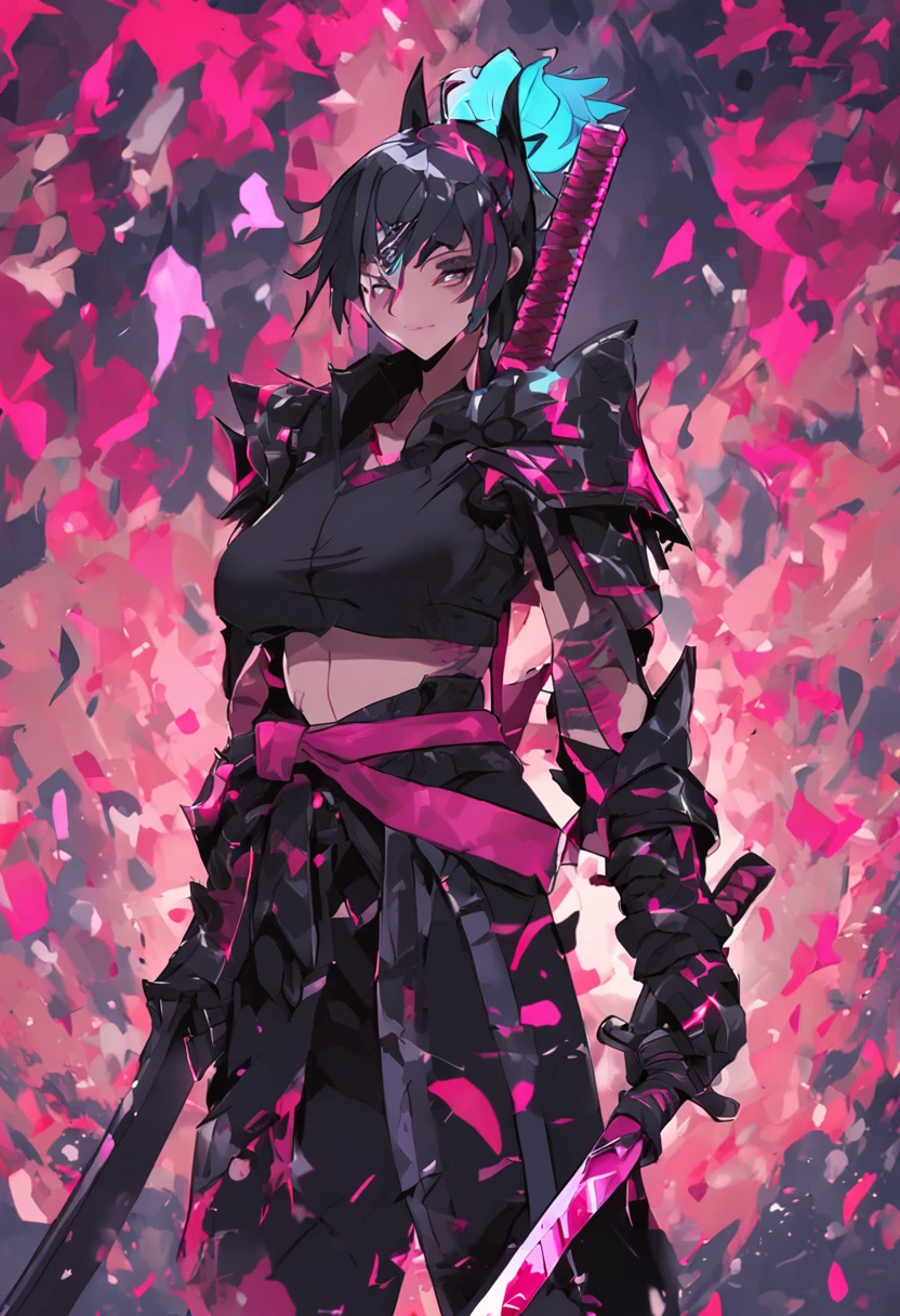 katana with a black aura and two sides color pink