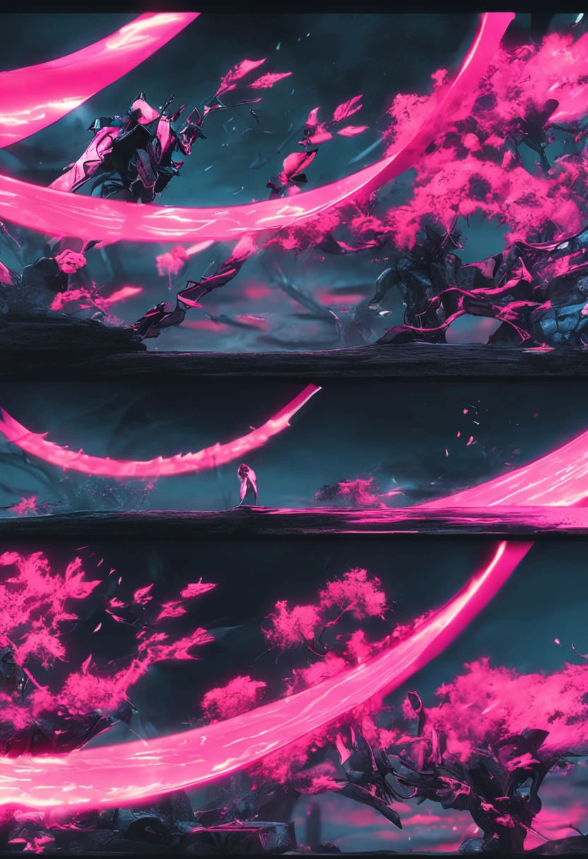 katana with a black aura and two sides color pink