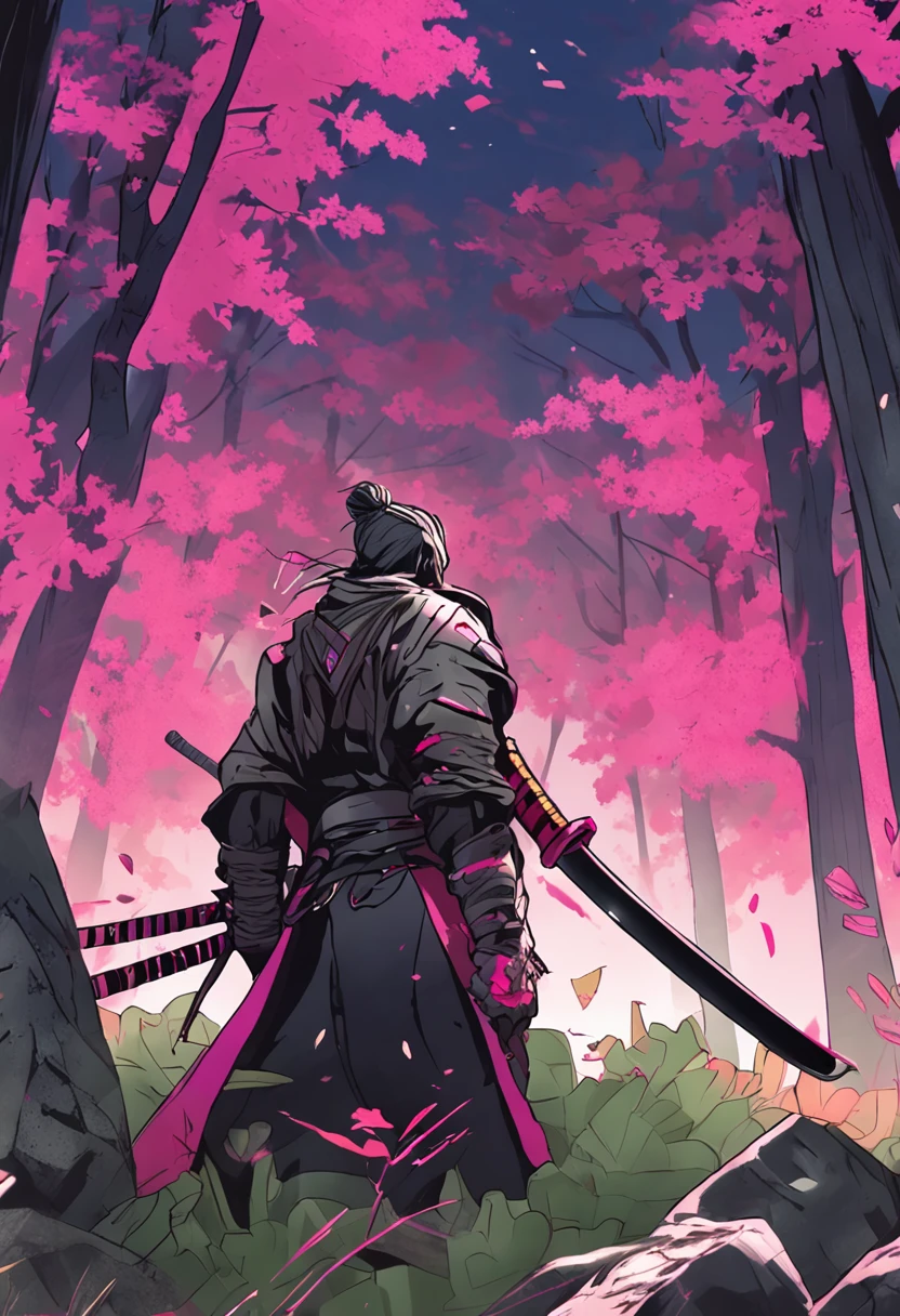 katana with a black aura and two sides color pink