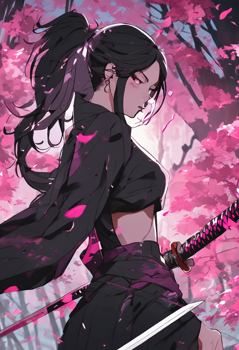 katana with a black aura and two sides color pink