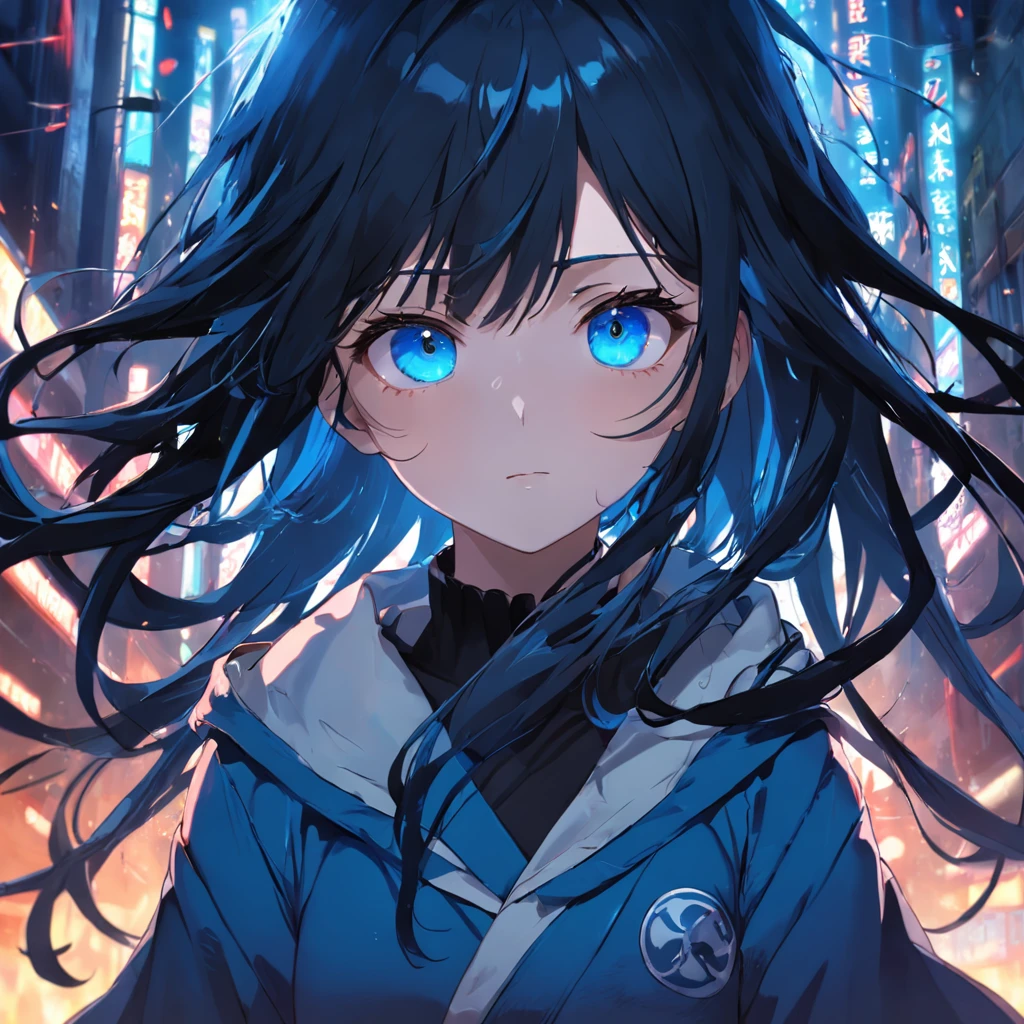 Black-haired and blue-eyed girl,Cover your face,apologize