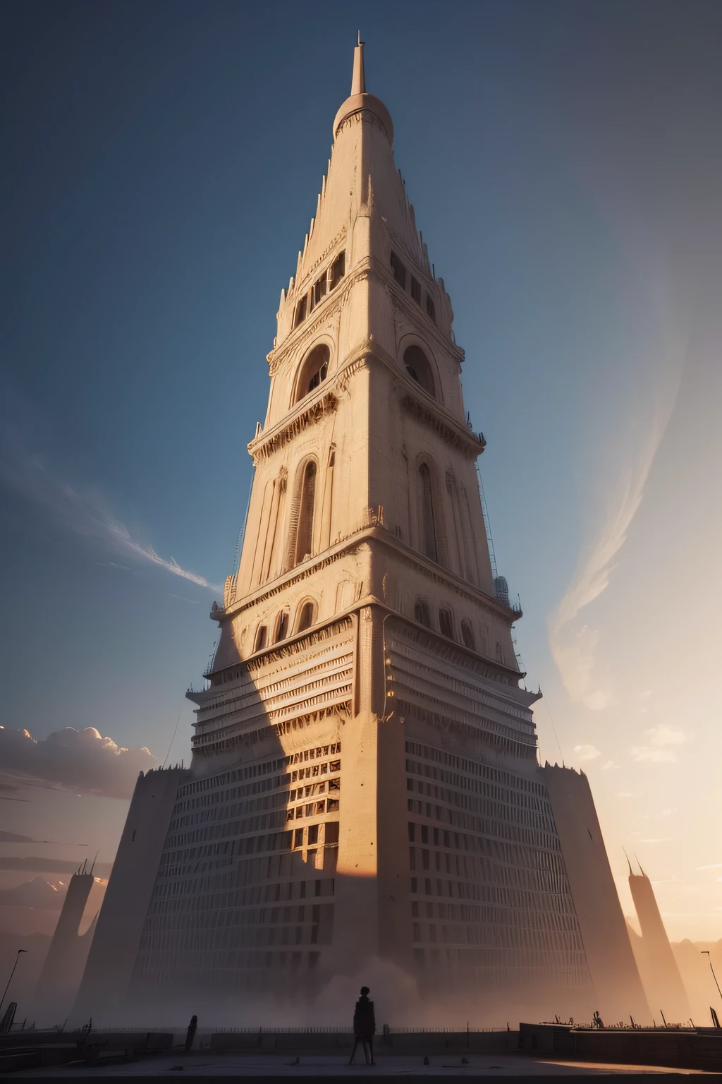 At the beginning of the video, You can show an image of an ancient city to create a sense of context.
When you are narrating the construction of the tower, You can show pictures of people working together.