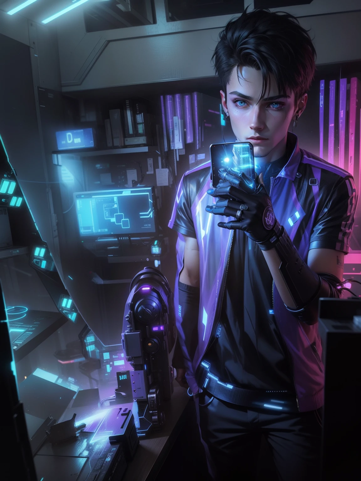 Cyber punk, realistic face, smart boy, realistic, 8k quality,