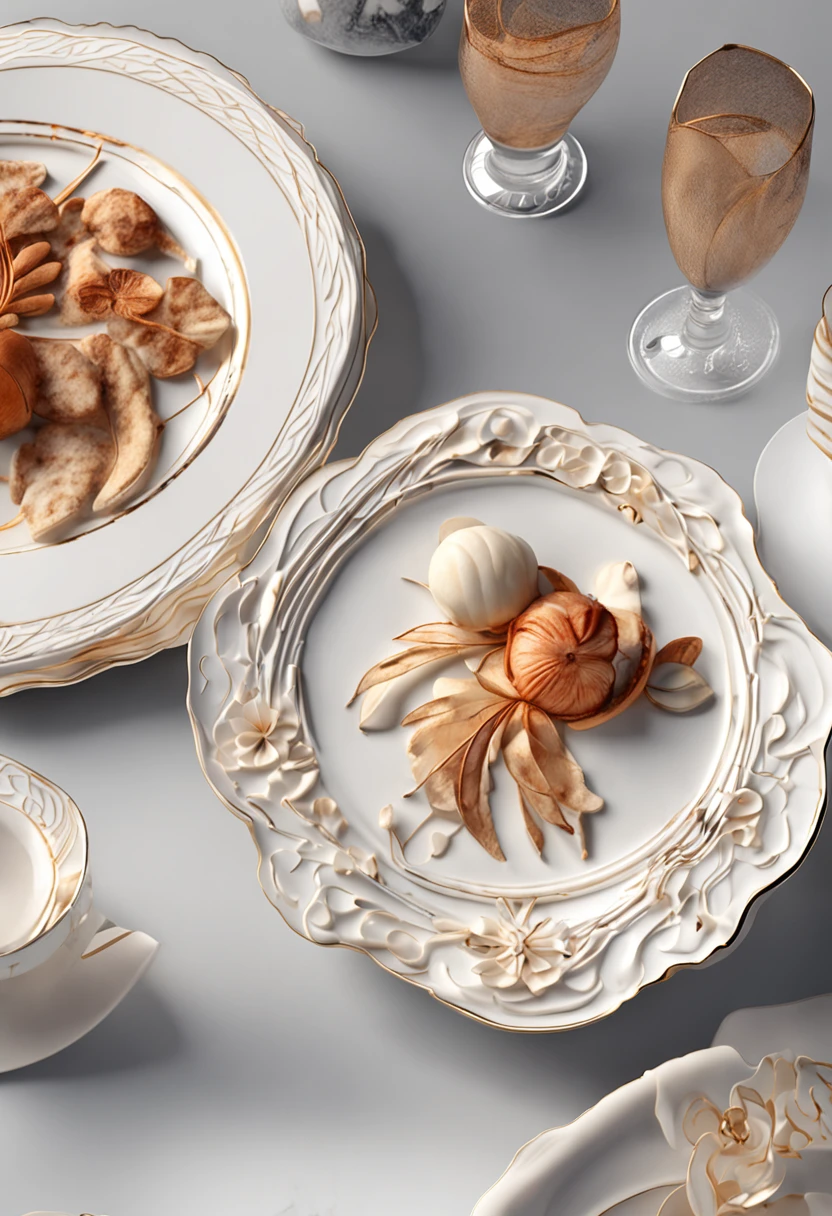 There is a bone china plate,Bone china plate design artwork,Modern artwork,top views,。.3D for best results,artwork of a,best qualtiy,8K,。.3D,Color decoration,top Quority,the detail,The edges are patterned,Add details,