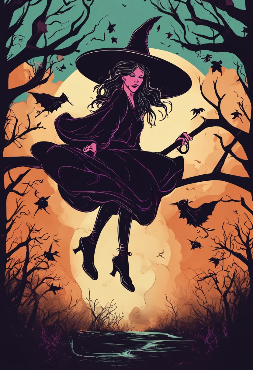 Witches flying on brooms in the dark over my head