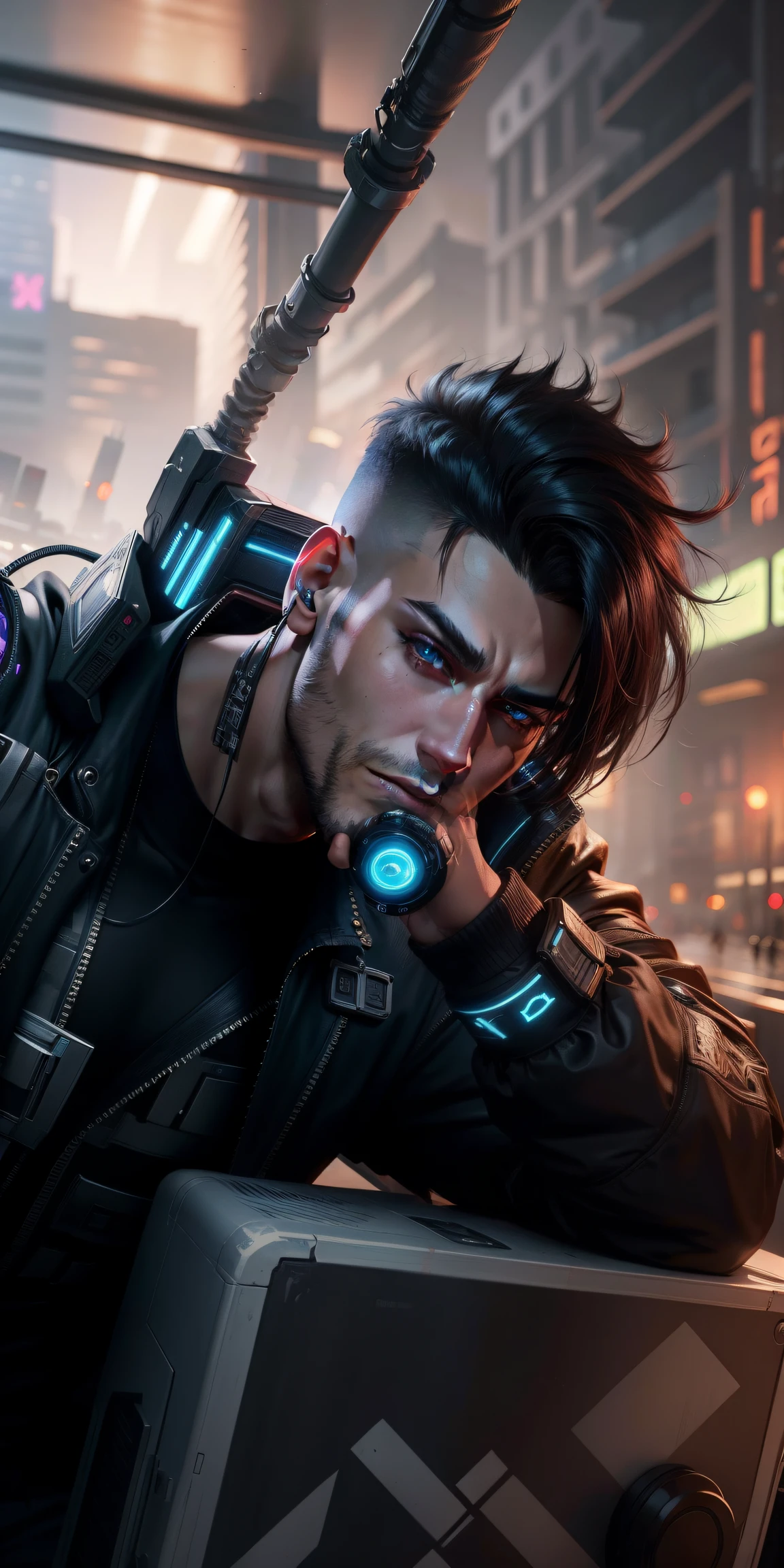 Change background cyberpunk handsome boy realistic face 8k ultra