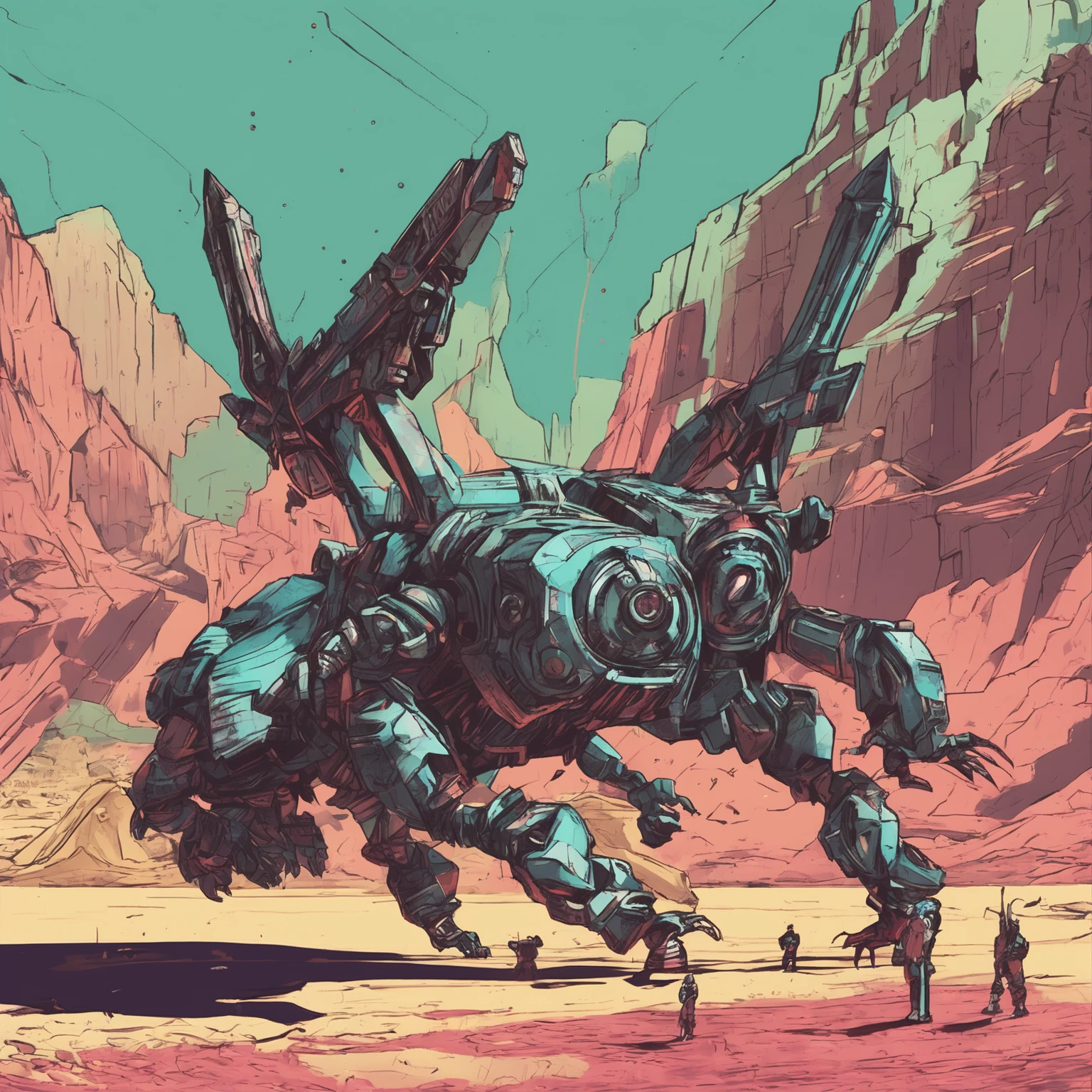 Three Eyes Ancient General,Holding a three-pointed two-edged knife,Look up at the perspective,cyber punk perssonage