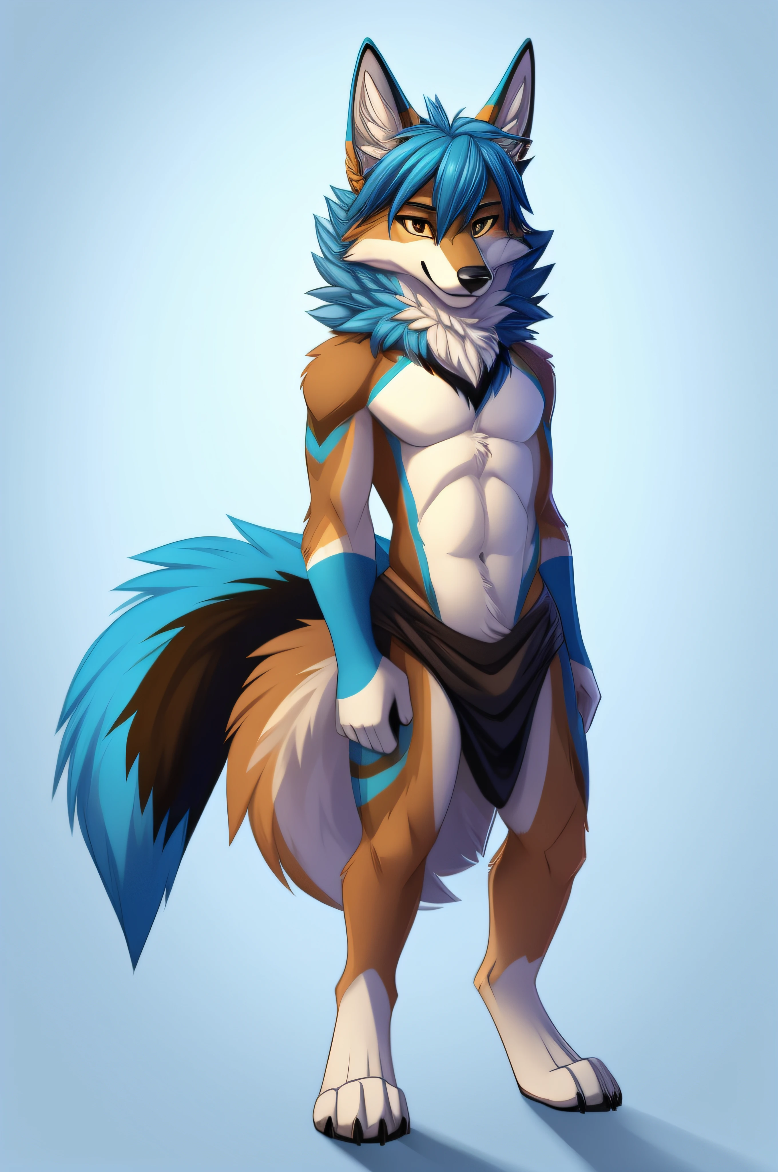 Animal heads,coyote,Personal,Light blue hair,detailed full body,leges,No background,Remove the background