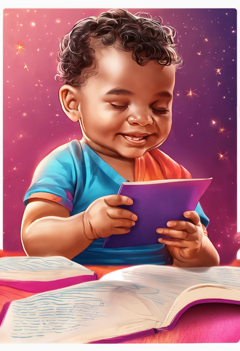 Vibrant baby reading book on table