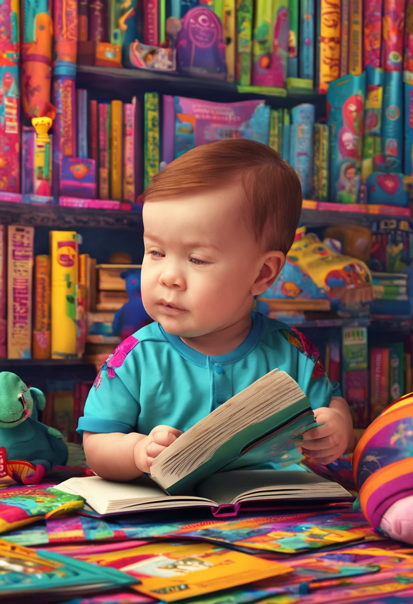 Vibrant baby reading book on table