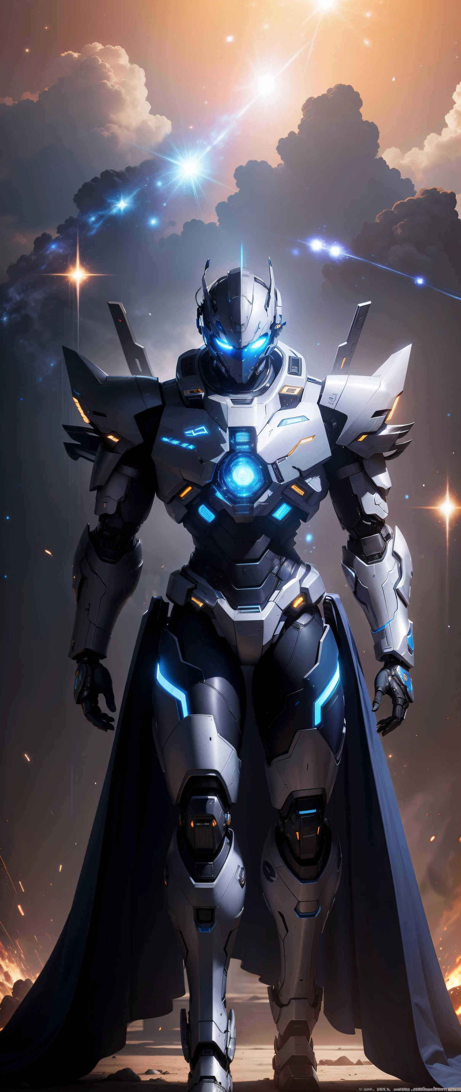 Men's All Inclusive Mechanical Armor Full Body Close-up,Dark blue,The background is a galaxy, Male wearing mecha cyber armor, Mecha Inspiration, blueshift render, intricate glowing mecha armor, Male mech, Space armor, high definition cgsociety, Cyberpunk anime male mecha, detailed cosmic angelic robot, Cyber Mech, 4k highly detailed digital art, Mecha suit,starryskybackground,tmasterpiece,hyper HD,cg render