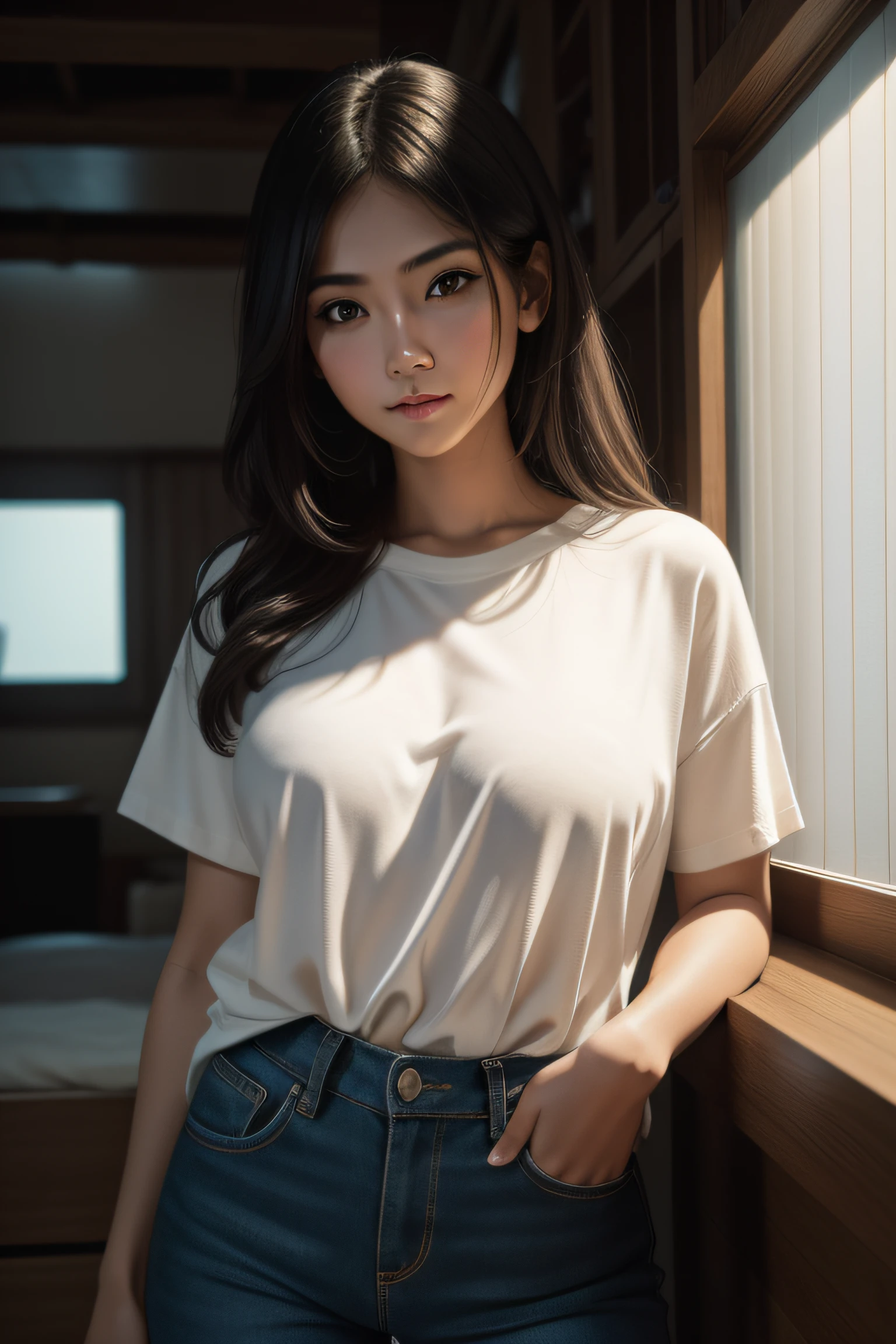 RAW photo, 1 girl, (portrait: 1.2) full body, cute woman in urban shirt pants (high detail big eyes: 1.2), 8k uhd, DSLR, soft lighting, high quality, film grain, Fujifilm XT3,(from front:1.3),(indian face),hyper detailed,16k,hyper realistic high resolution, photo realistic, cinematic render, 35mm, Nikon D750, Magnification, 4D, 16k, Studio Lighting, Beautiful Lighting, Polished, Soft Body, Cellular, De-Noise, super sexy, hyper realistic