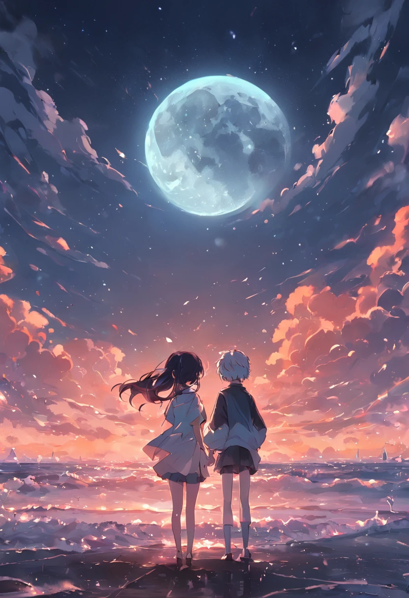 themoon,the sea,nigh sky,scenecy
