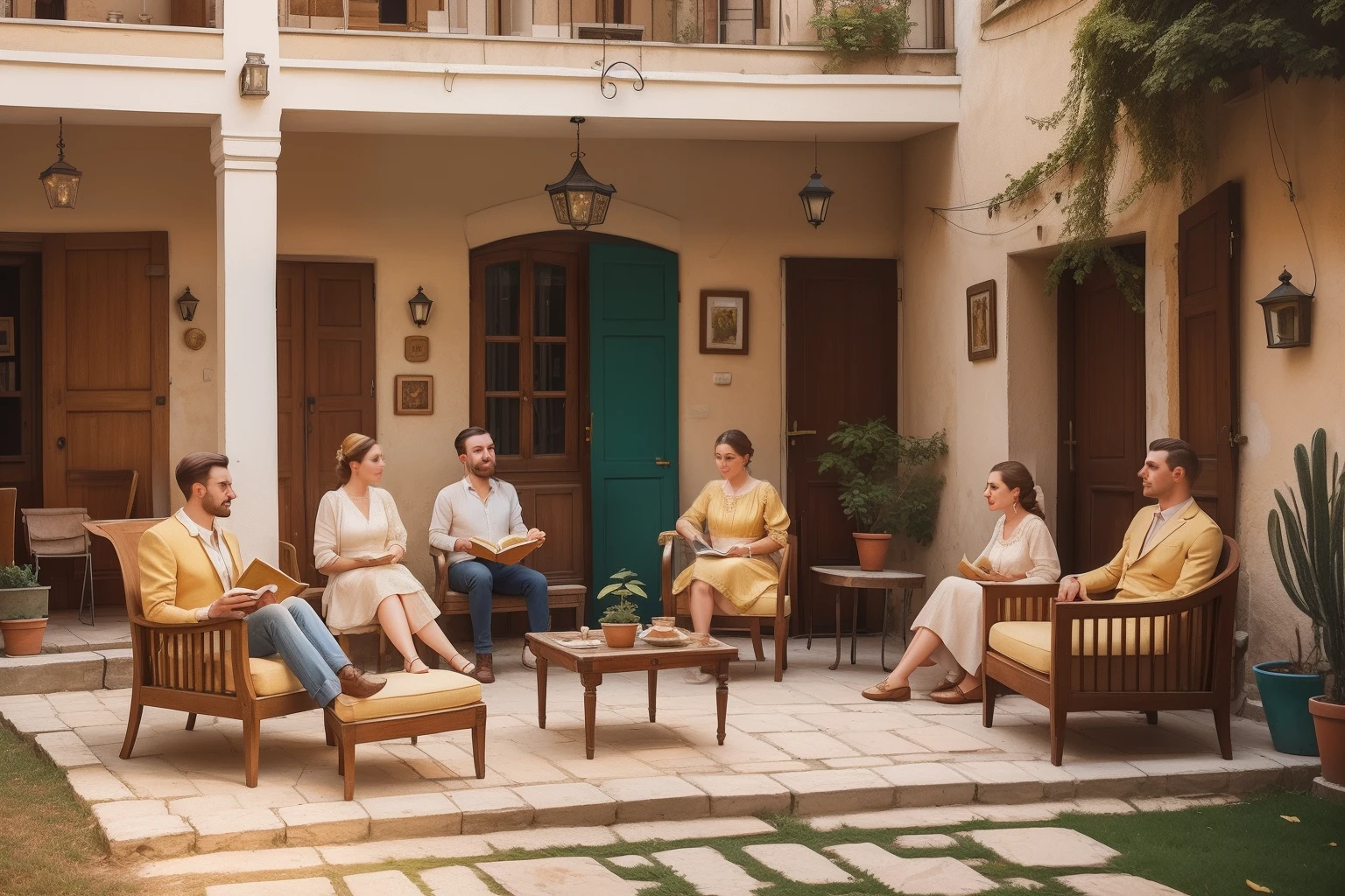 Year: 2022
Country: Serbia
Description: In a charming Belgrade courtyard, a group of friends gather for a theatrical reading of a classic novel. Vintage furniture and quirky decor set the scene as the sun bathes them in a soft, golden glow.