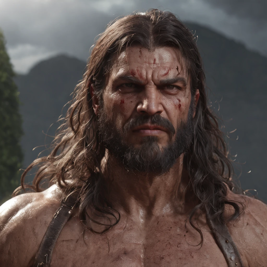 (professional 3d render:1.3) af (Realistic:1.3) most beautiful artwork photo in the world,Features soft and shiny male Bulgarian Thracian heroes, ((Epic hero fantasy muscle man rough wet hero angry look long hair short beard and ferocious expression in dynamic pose, Fantastic location, Majestic cluttered environment)), full body 8k unity render, action shot, skin pore, very dark lighting, heavyshading, Detailed, Detailed face, (vibrant, photograph realistic, Realistic, Dramatic, Dark, Sharp focus, 8K), (Old leather garments damaged by weathering:1.4), ((((Wear fur)))), (Intricate:1.4), decadent, (Highly detailed:1.4), Digital painting, rendering by octane, art stations, concept-art, smooth, Sharp focus, illustration, Art germ, (loish:0.23), wlop ilya kuvshinov, and greg rutkowski and alphonse mucha gracias, (Global illumination, Studio light, volumettic light), heavy rain, particles floating, lotr, fantasy, elf, full bodyesbian, ((Dark and ancient city background:1.3)),CGSesociety,art stations