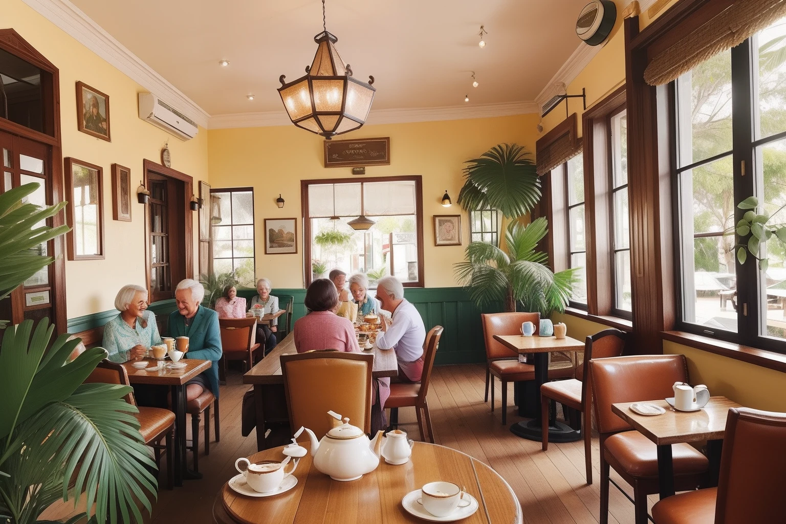 Year: 2023
Country: Seychelles
Description: In a quaint café in Victoria, a group of friends gather for an afternoon tea. The café's eclectic decor, including mismatched chairs and vintage teapots, creates a unique atmosphere as the friends exchange stories and laughter.