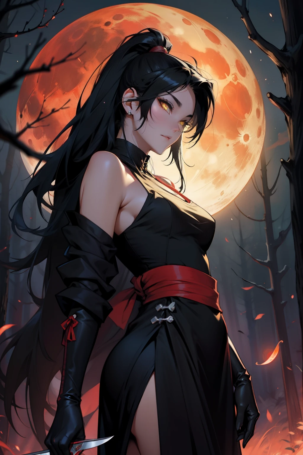 ninjartist　lunar eclipse　the woods　knifes　Long black hair　Yellow eyes　Beautuful Women