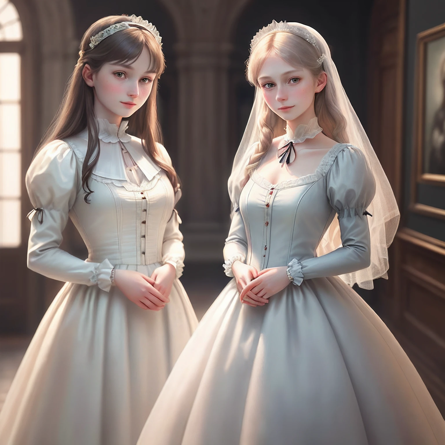 Amazingly beautiful girl from England, Florence Nightingale, Victoria, pale skin, (((realistic face)), realistic proportions, delicate body, staring at the camera, ballet moves, damp, white formal shirt, loose collar buttons, nipple bumps, long loose hair, sweaty clothes, sweaty skin, fluffy chest, ((focus on the whole body)), ( Delicate Illustrations: 1.4), (Renaissance Art: 1.4), (Ultra High Resolution: 1.2), (Photorealistic: 1.4), (8K, RAW Photos: 1.2), (Soft Focus: 1.4), (18 years old: 1.3), (Sharp Focus: 1.4), Beautiful Face with Attention to Detail, Pure Rose Face_V1, Photorealistic Illustrations, Natural Light Lighting, Indoor